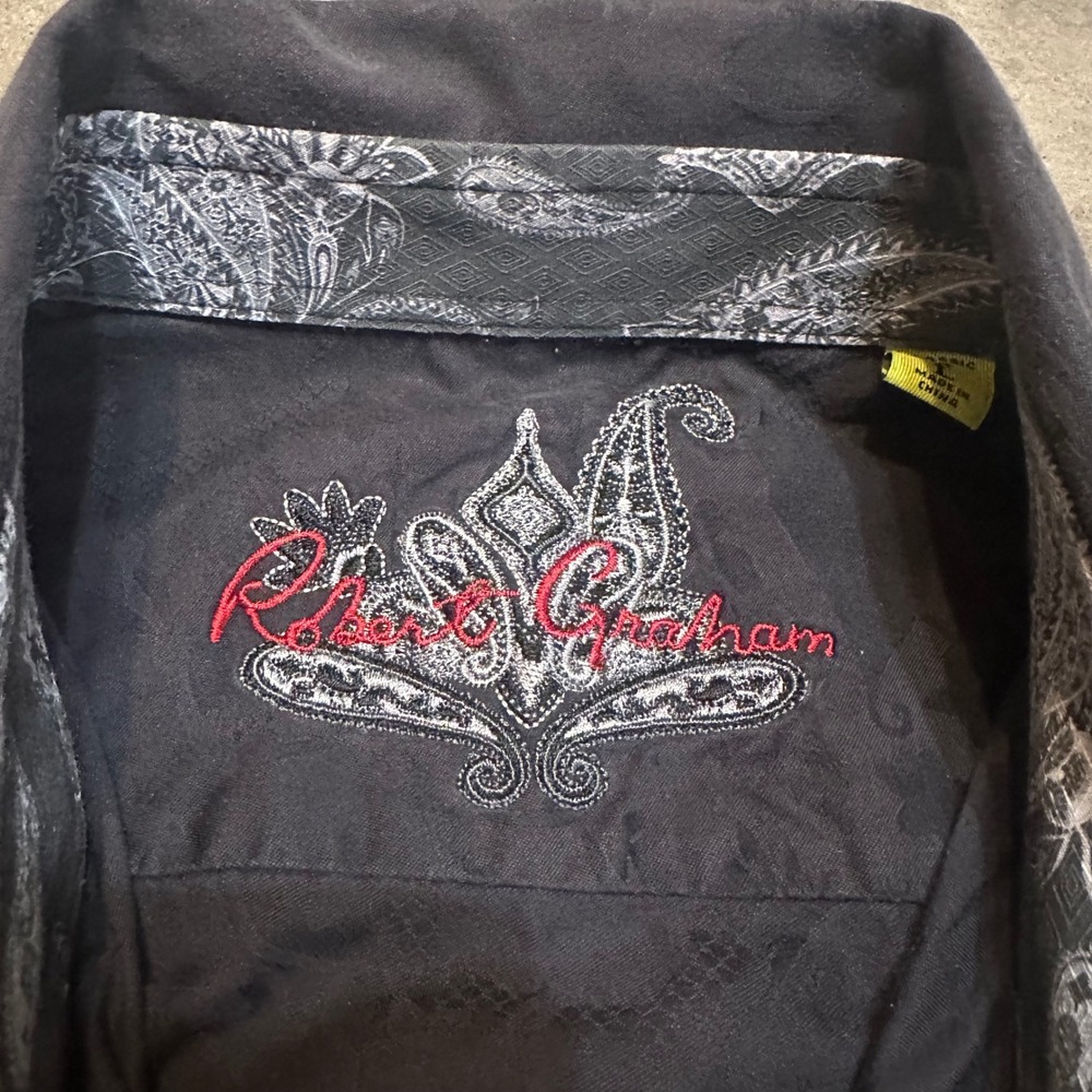 Robert Graham Button Down Mens Large Black Paisley Jacquard Classic Fit Shirt - Picture 3 of 12